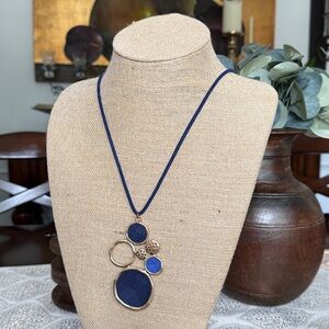 Blue and Gold Long Pendant Necklace